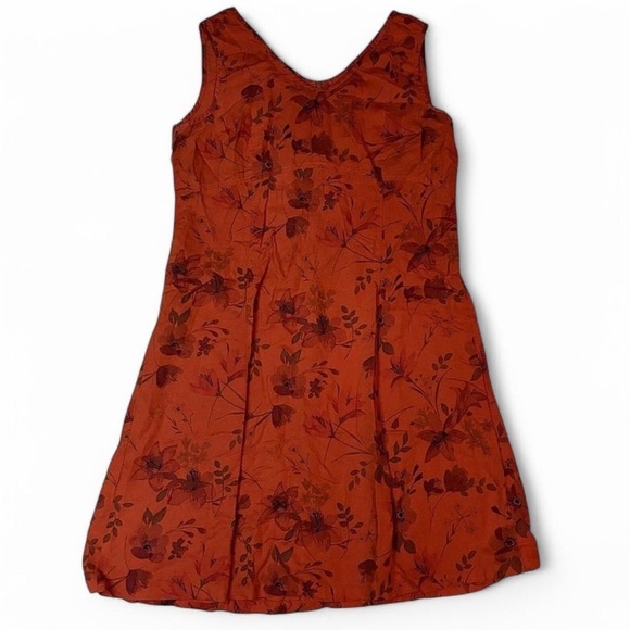 VTG Laura Ashley Sz 12 Linen Blend Summer Dress Burnt Orange Midi Cottagecore - Picture 3 of 6